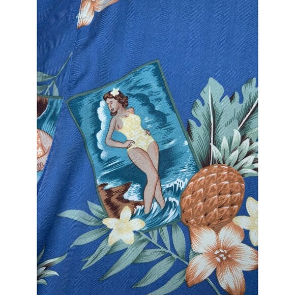 Tommy Bahama Mens Hawaiian Button-Up Shirt Size M Blue Tropical Pineapple Print - Picture 3 of 12